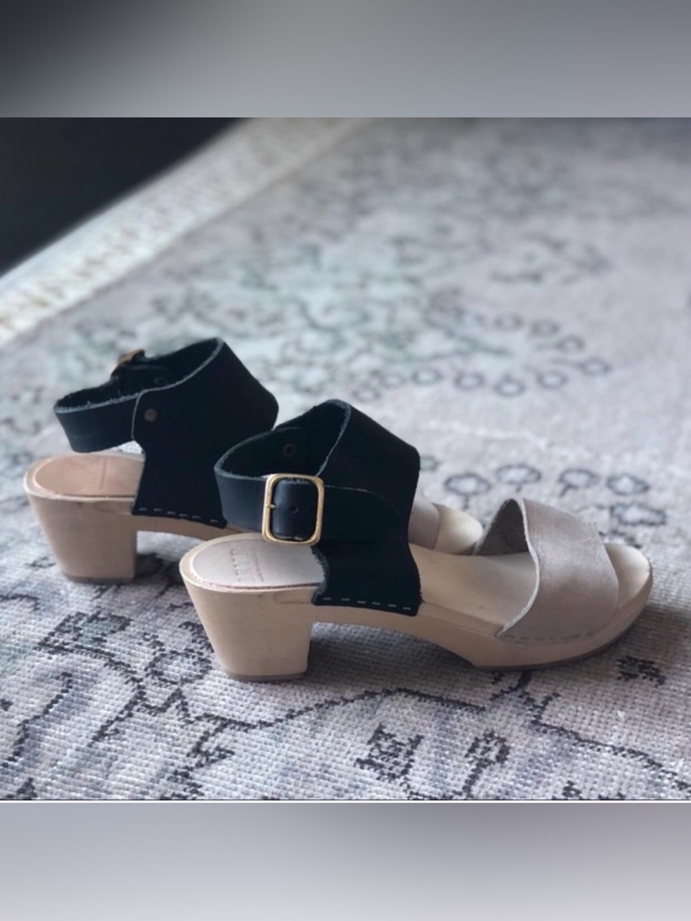 Bryr Two-Tone Block Heel Sandals — Black & Beige
